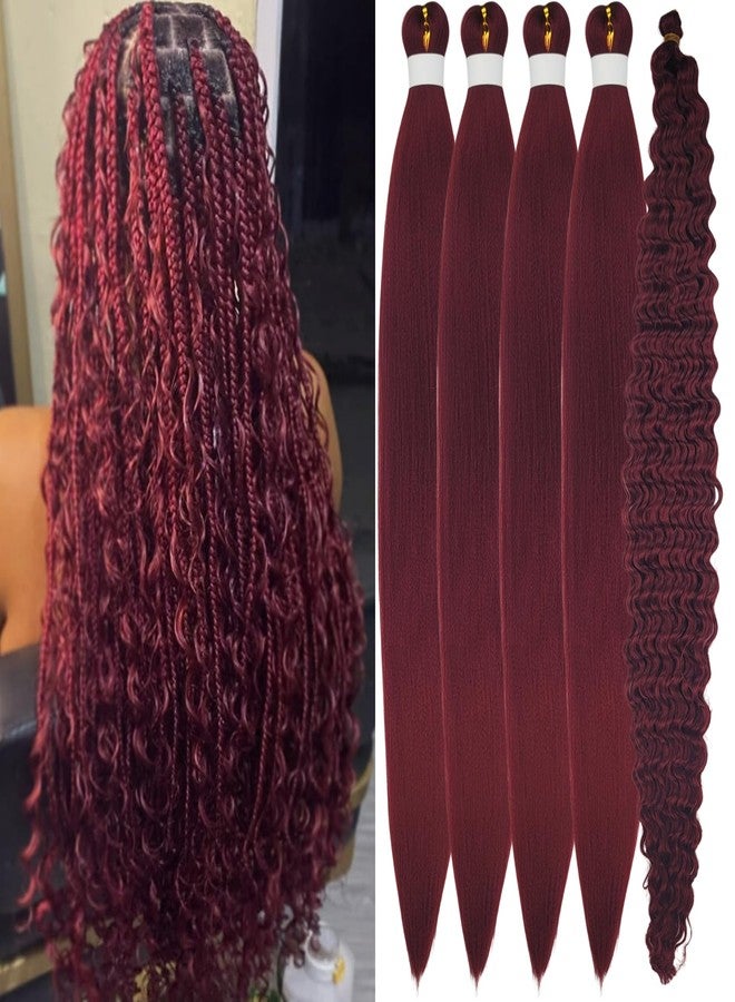 Leticia Burgundy Boho Braiding Hair Curly Braiding Hair for Boho Braids Pre stretched Knotless Hair for Bohemian Braids(30 inch, Packs of 5) - Image 1